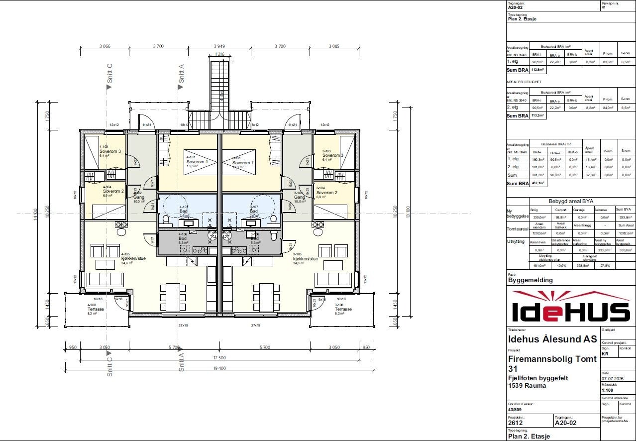 Plan 2. etasje — Leiligheter med carport
