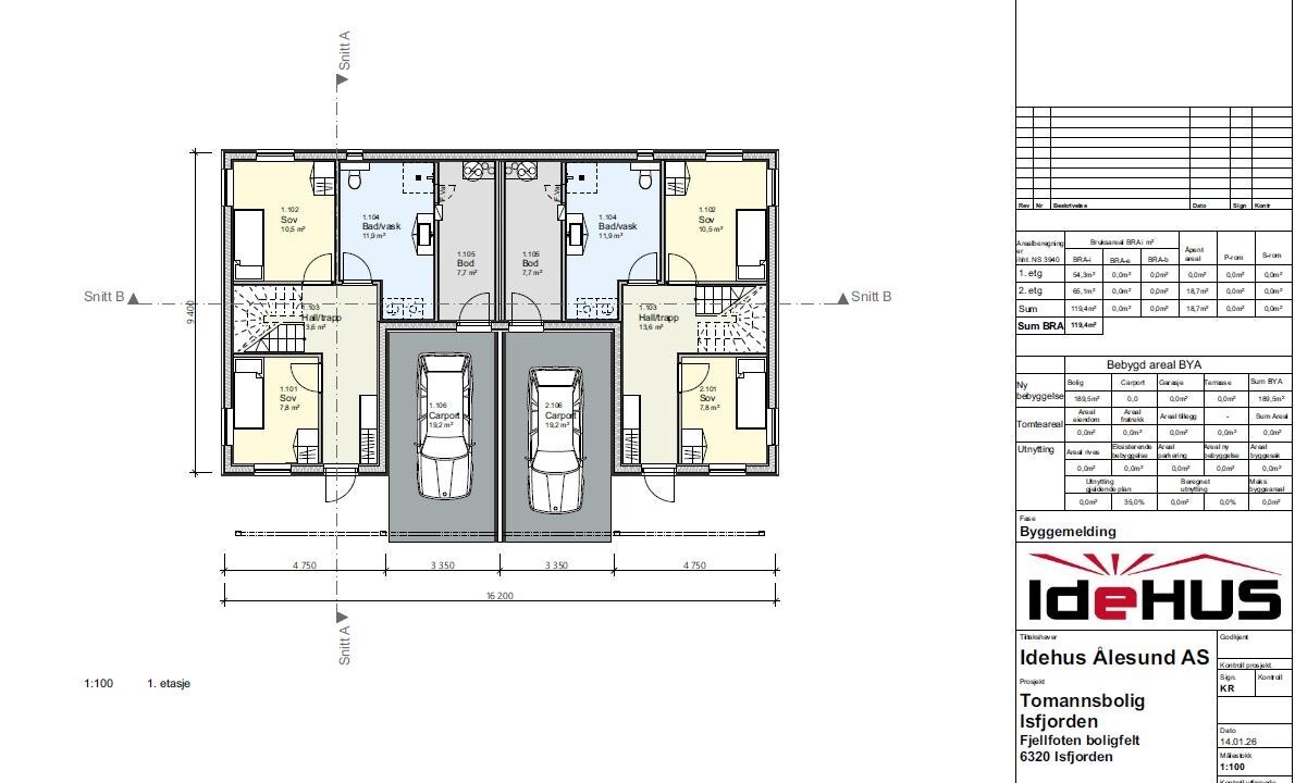 Plan 1. etasje — Tomannsboliger